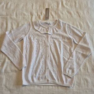 Trendstitch girls size 11-12 years white heart design shimmery knit cardigan NWT